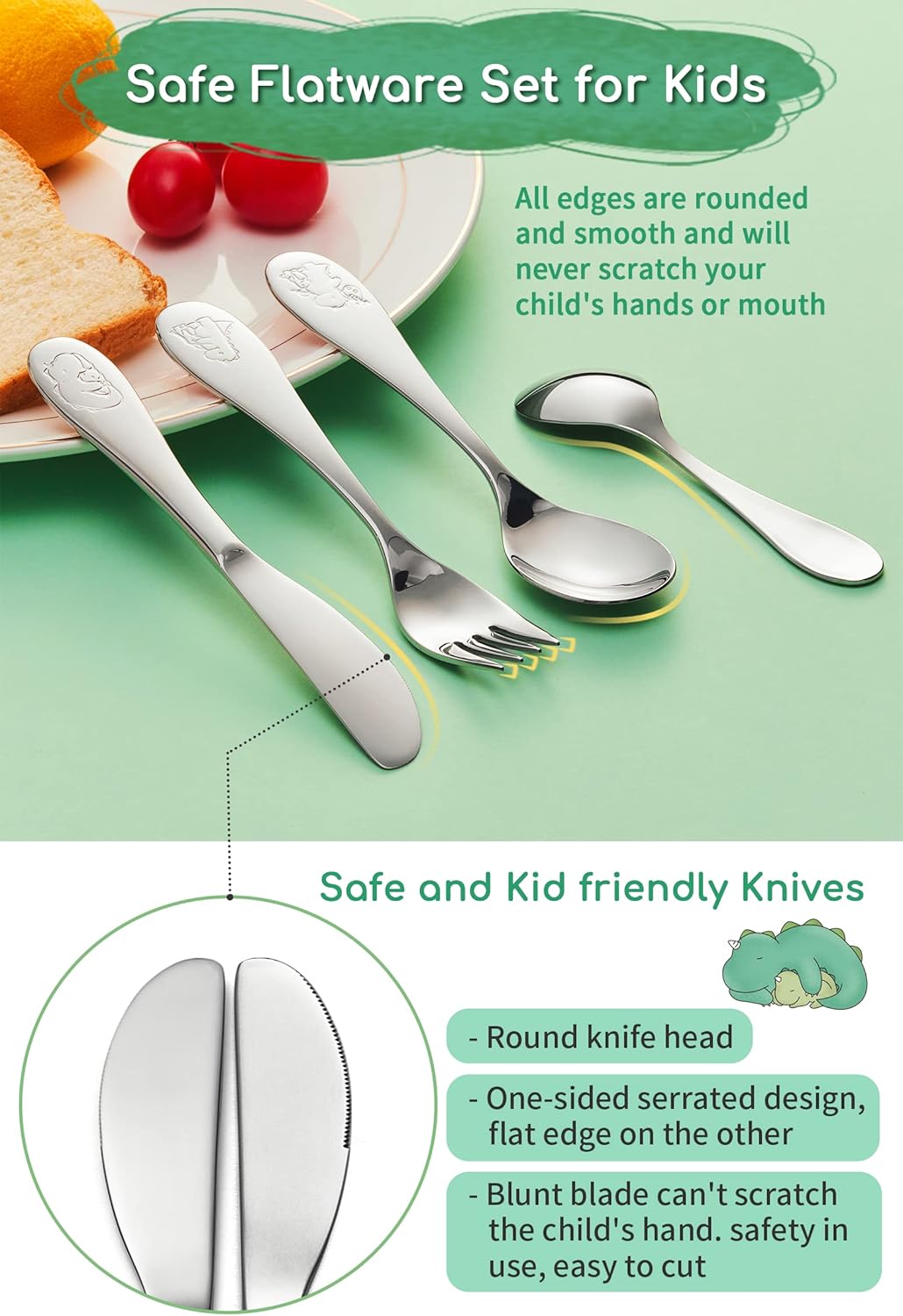 EIUBUIE Toddler Silverware Set 4pcs Durable 1810 Stainless Steel