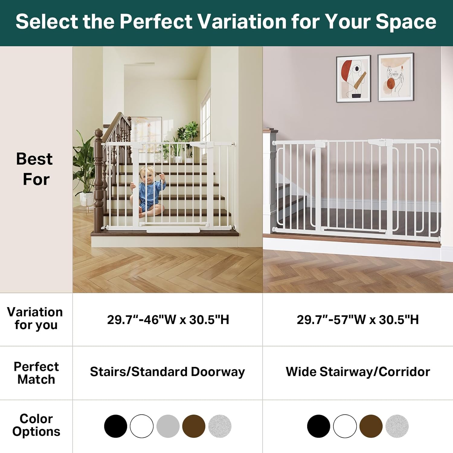 Cumbor White Baby Gate for Stairs and Doorways