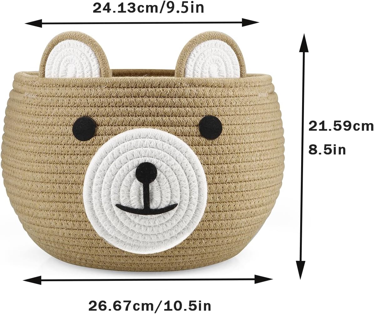 PandaEar Cotton Rope Baby Basket with Bear Design