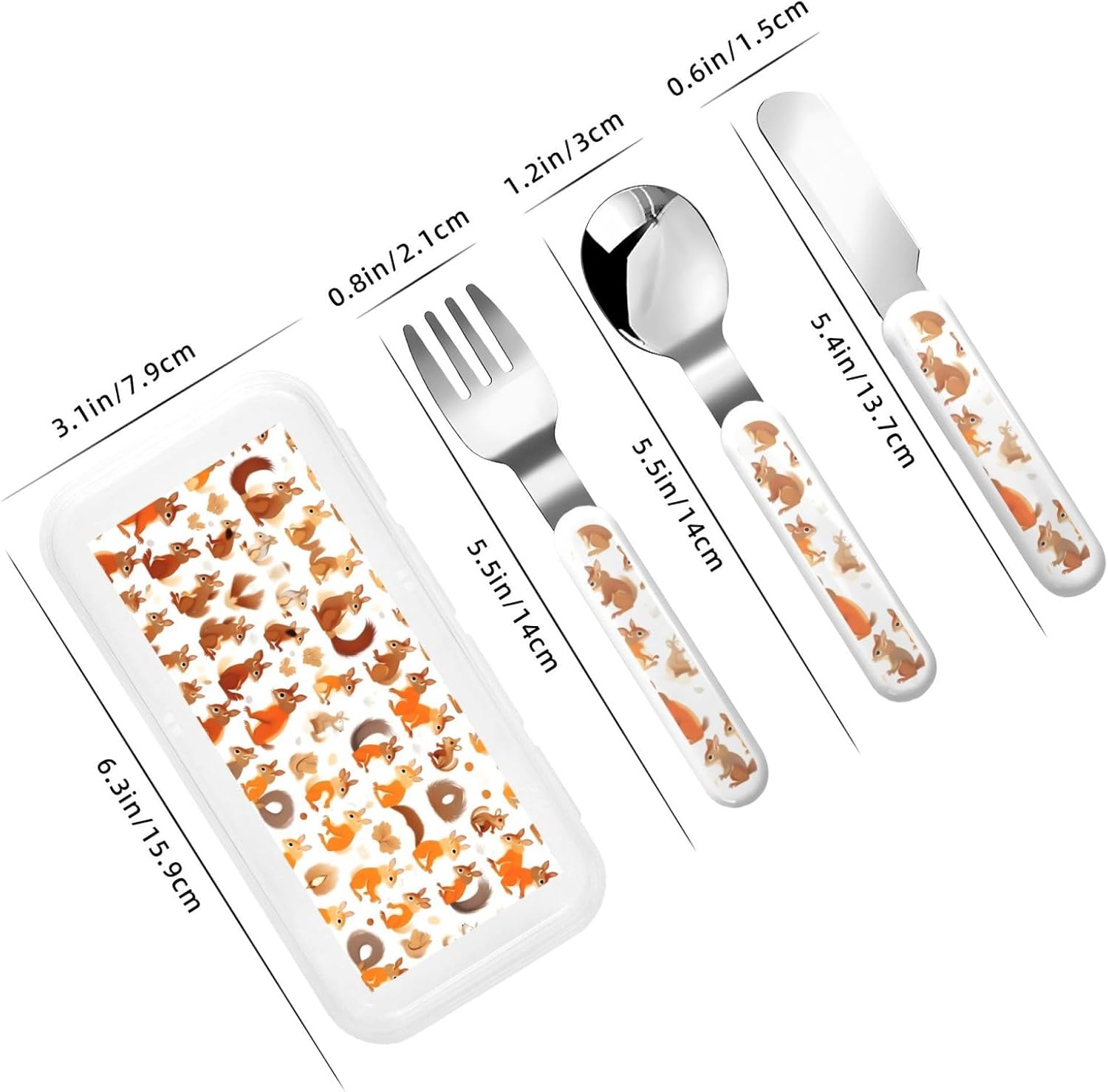 Cute Squirrels Print Stainless Steel Utensils Set with Travel Case