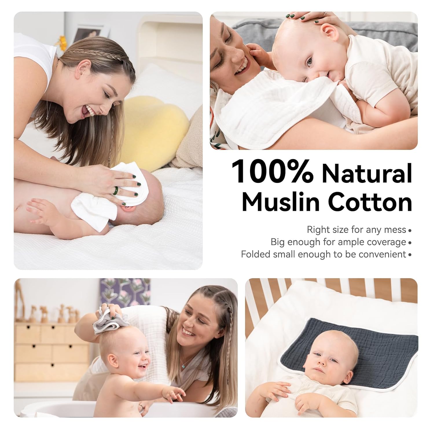 Synrroe Burp Cloths 4 Pack 6 Layers 100 Cotton