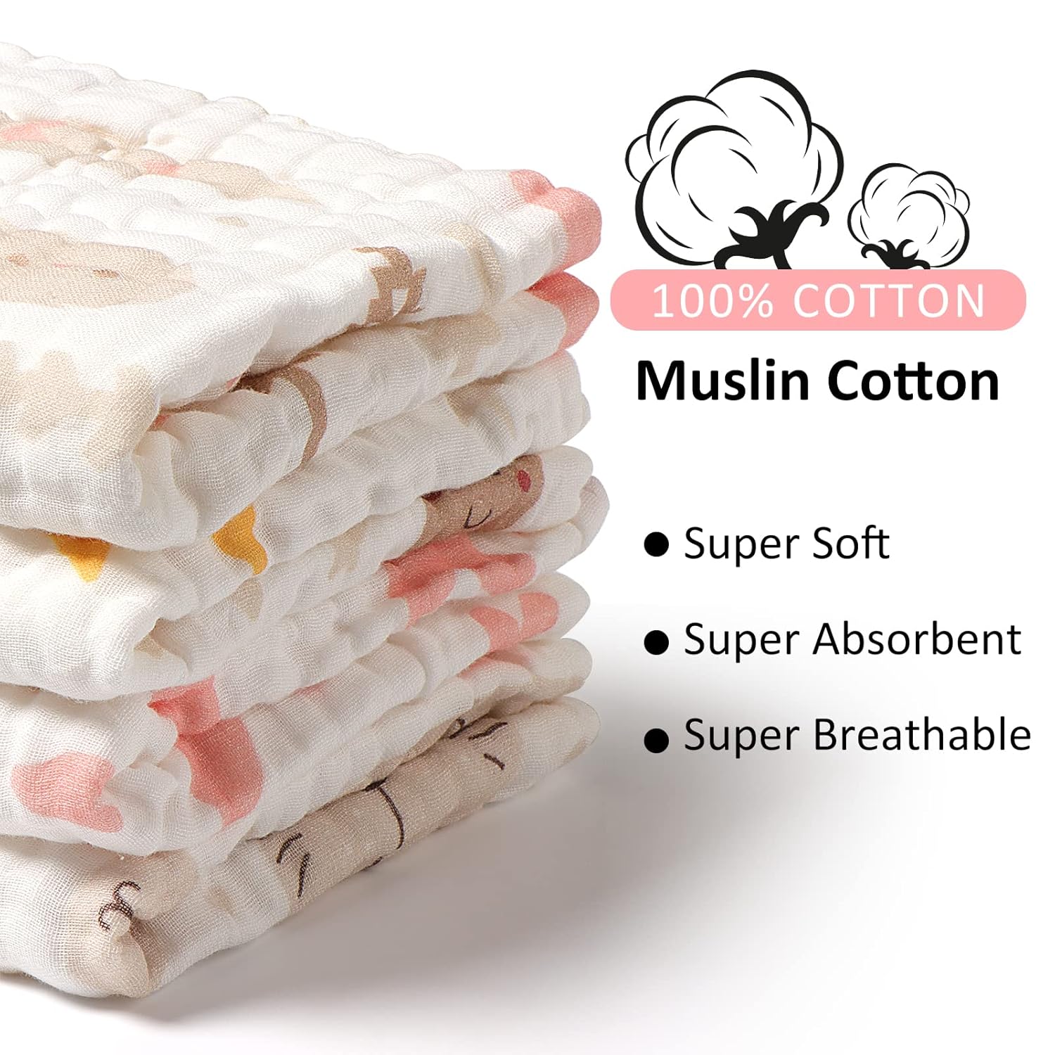 Softan Baby Muslin Burp Cloths 4 Pack Unicorn Star