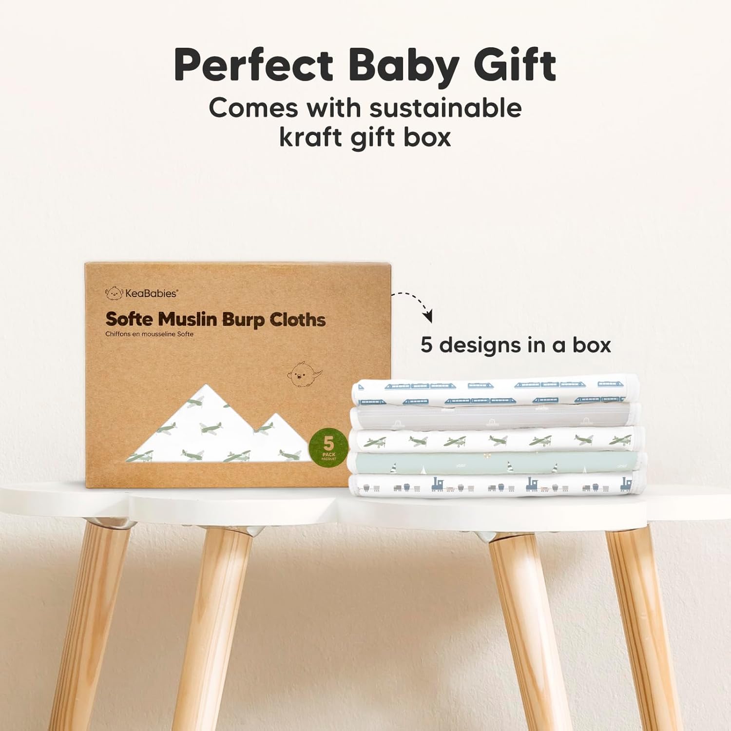 KeaBabies 5-Pack Muslin Burp Cloths - Absorbent Soft