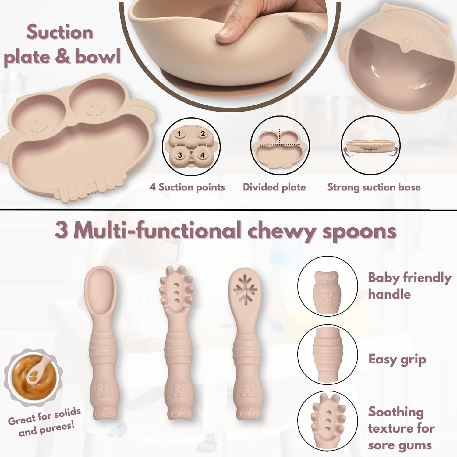 Eco-Friendly Baby Feeding Set with Owl Utensils