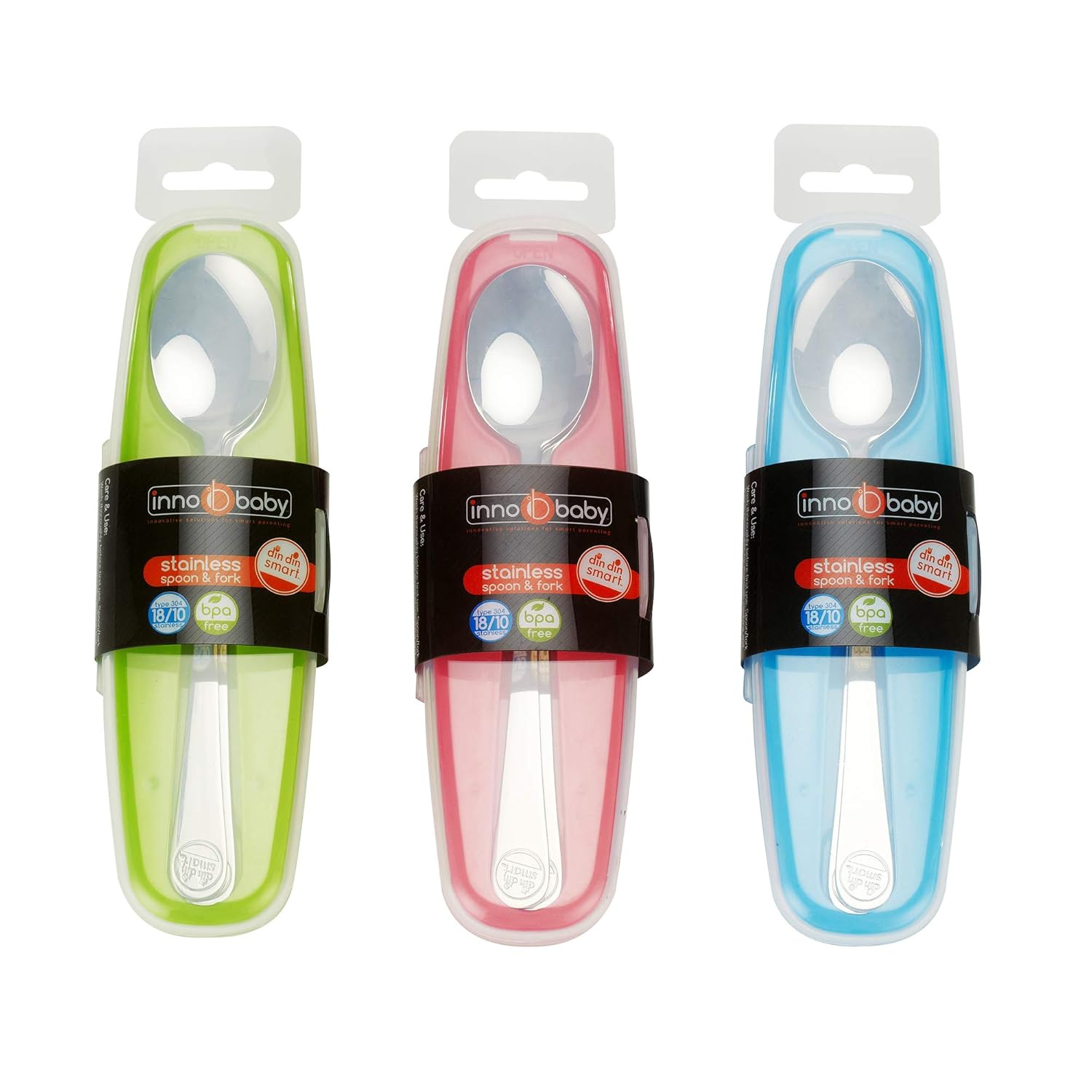 Innobaby Din Din Smart Stainless Steel Spoon and Fork with Carrying Case