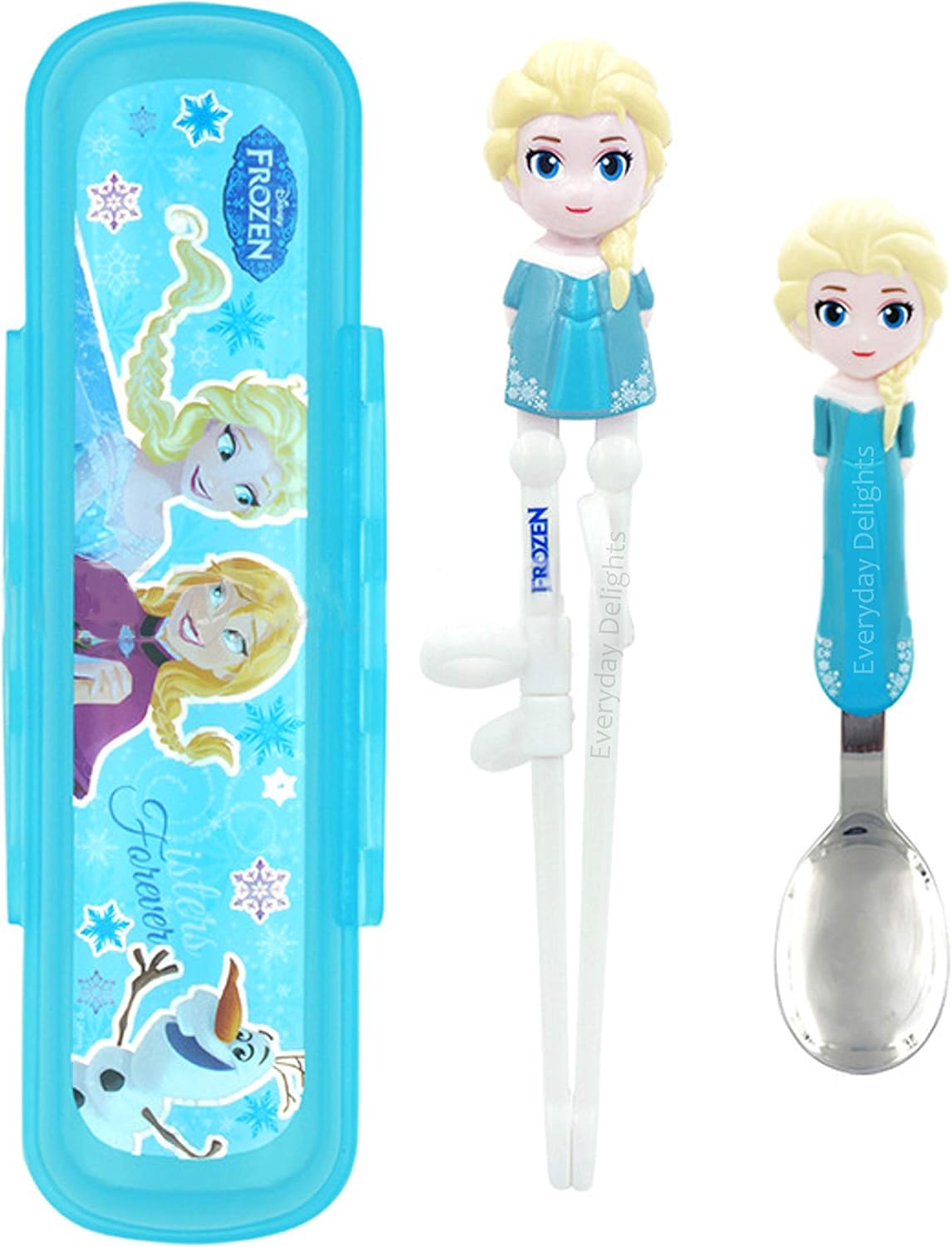 Frozen Queen Elsa Kids Spoon Chopsticks Flatware Set with Case