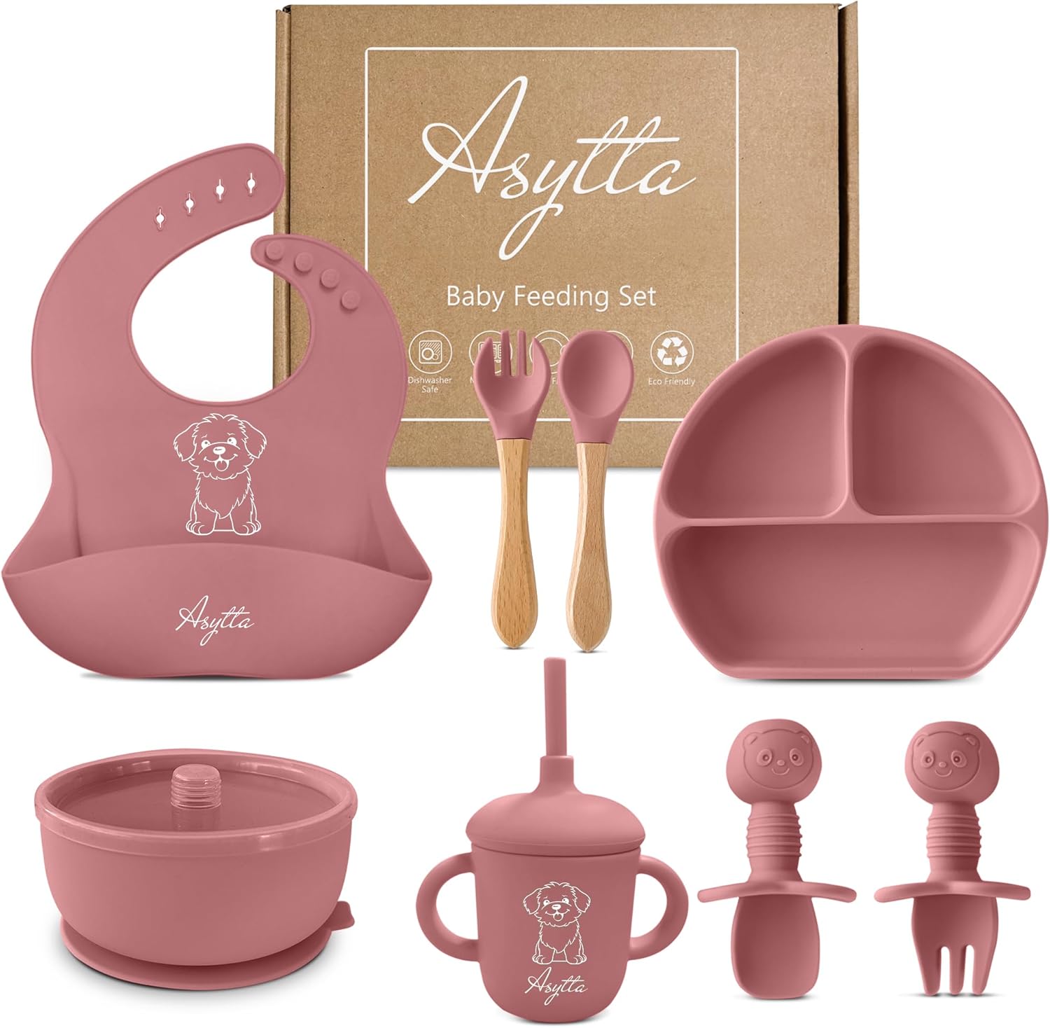ASYTTA Silicone Baby Feeding Set Pink