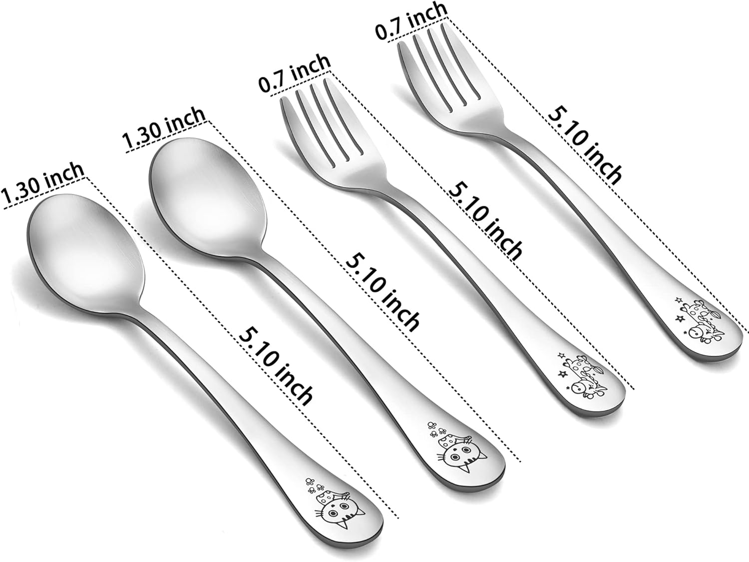 TeamFar Toddler Flatware Set 4PCS Stainless Steel Carved Animal Handles