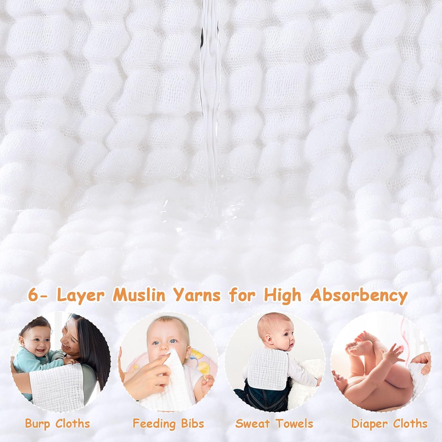 Looxii Muslin Burp Cloths 6 Pack Extra Soft 20x10