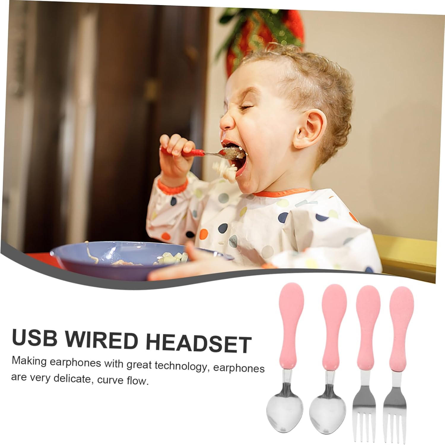 VOSAREA 4pc Baby Silicone Handle Flatware Set