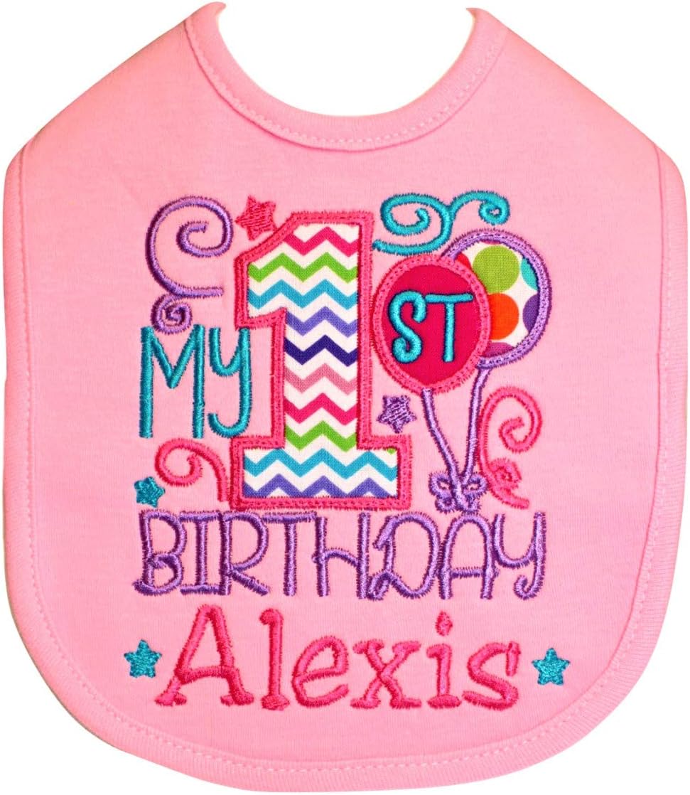 First Birthday Girl Bib with Custom Name 1