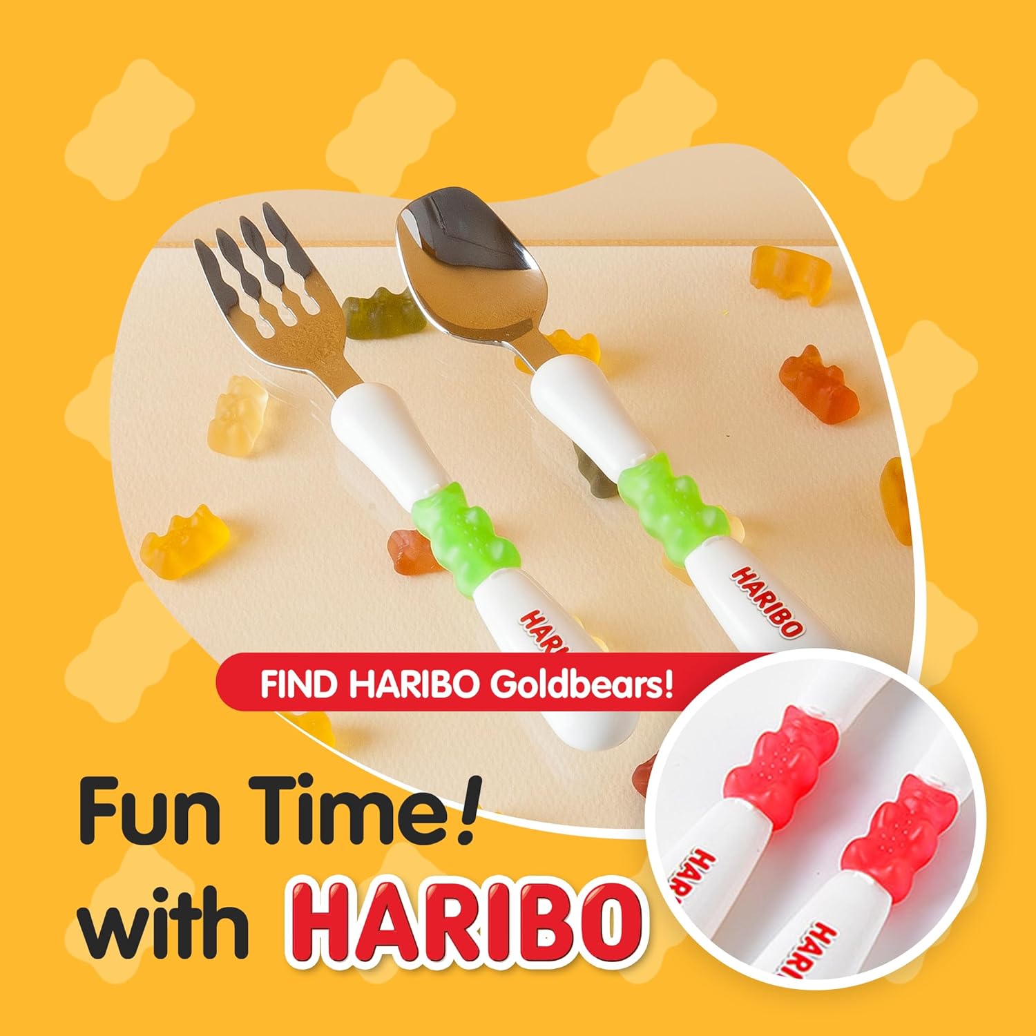 DOHOME HARIBO Goldbear Spoon Fork Set with Travel Case