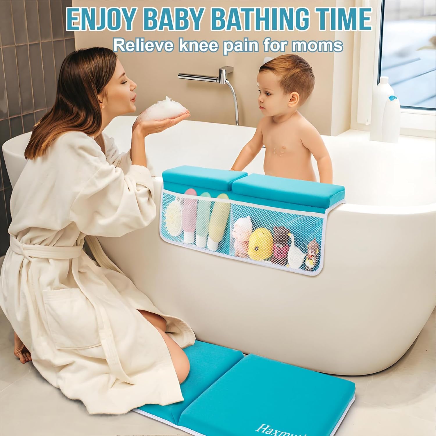 Haxmuti Bath Kneeler with Elbow Rest Pad Set Blue 1