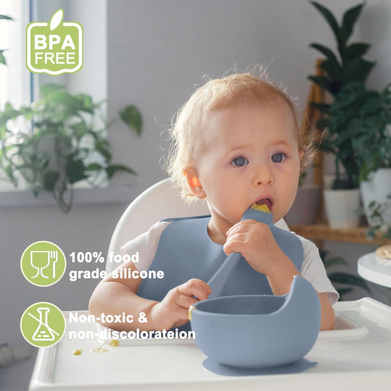 Munlinder Silicone Baby Feeding Set Blue Gray 1