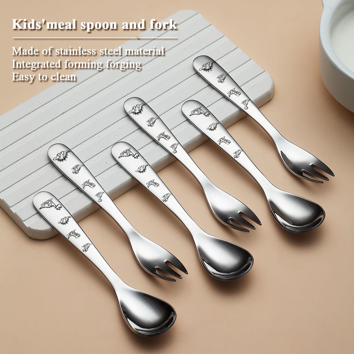 Evanda Toddler Cutlery Set 6 Pieces Dinosaur Forks and Spoons