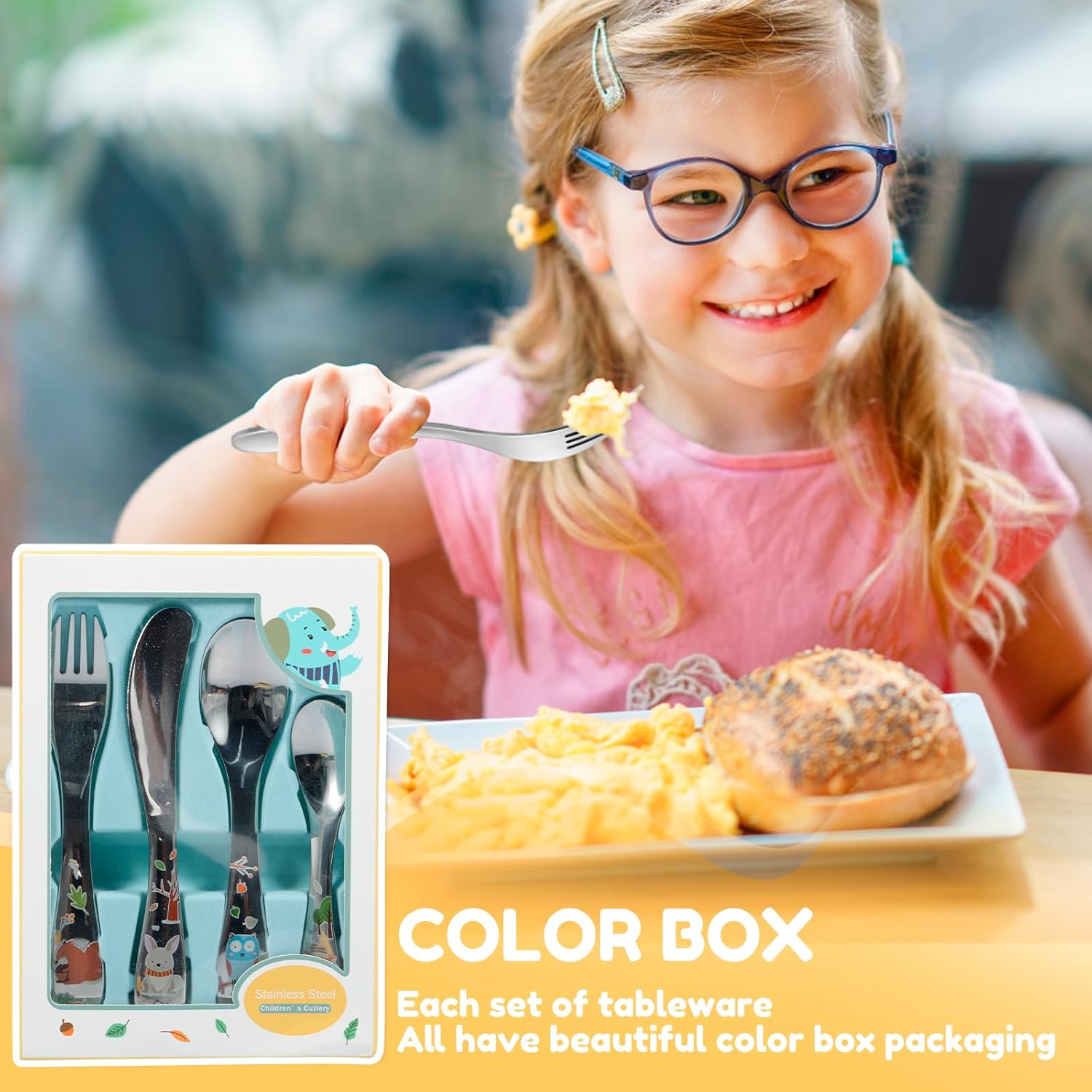 Toddler Stainless Steel Utensil Set with Cartoon Handles