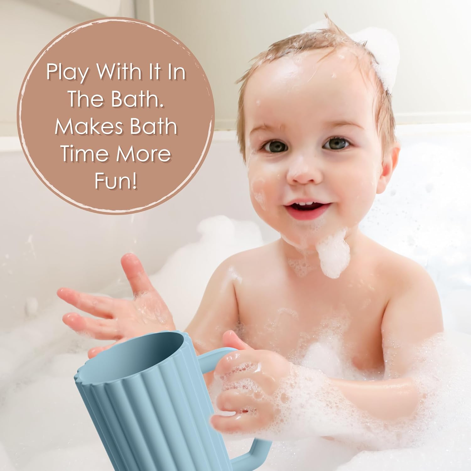 Baby Bath Rinse Cup with Easy Grip Handle Sage