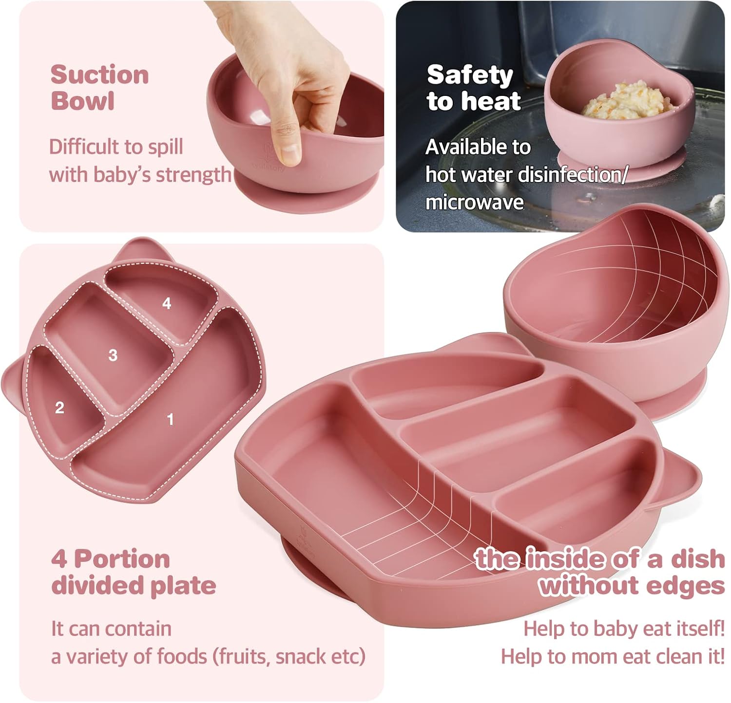 Tyulstory Pink Baby Feeding Set with Bib and Utensils 1