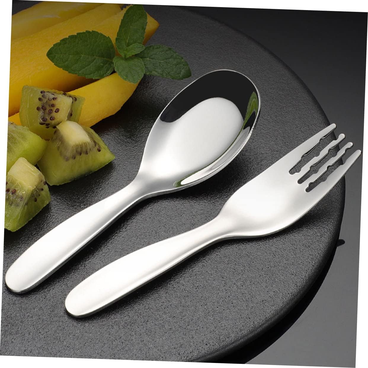 Hoement 2PCS Stainless Steel Fork and Spoon Kit for Self Feeding
