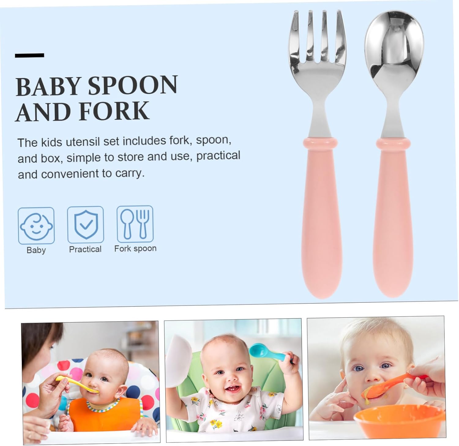 Unomor Kids Flatware Set Plastic Handle Stainless Steel Utensils Spoons Forks