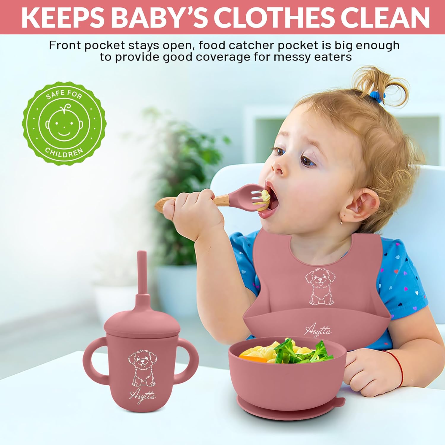 ASYTTA Silicone Baby Feeding Set Pink