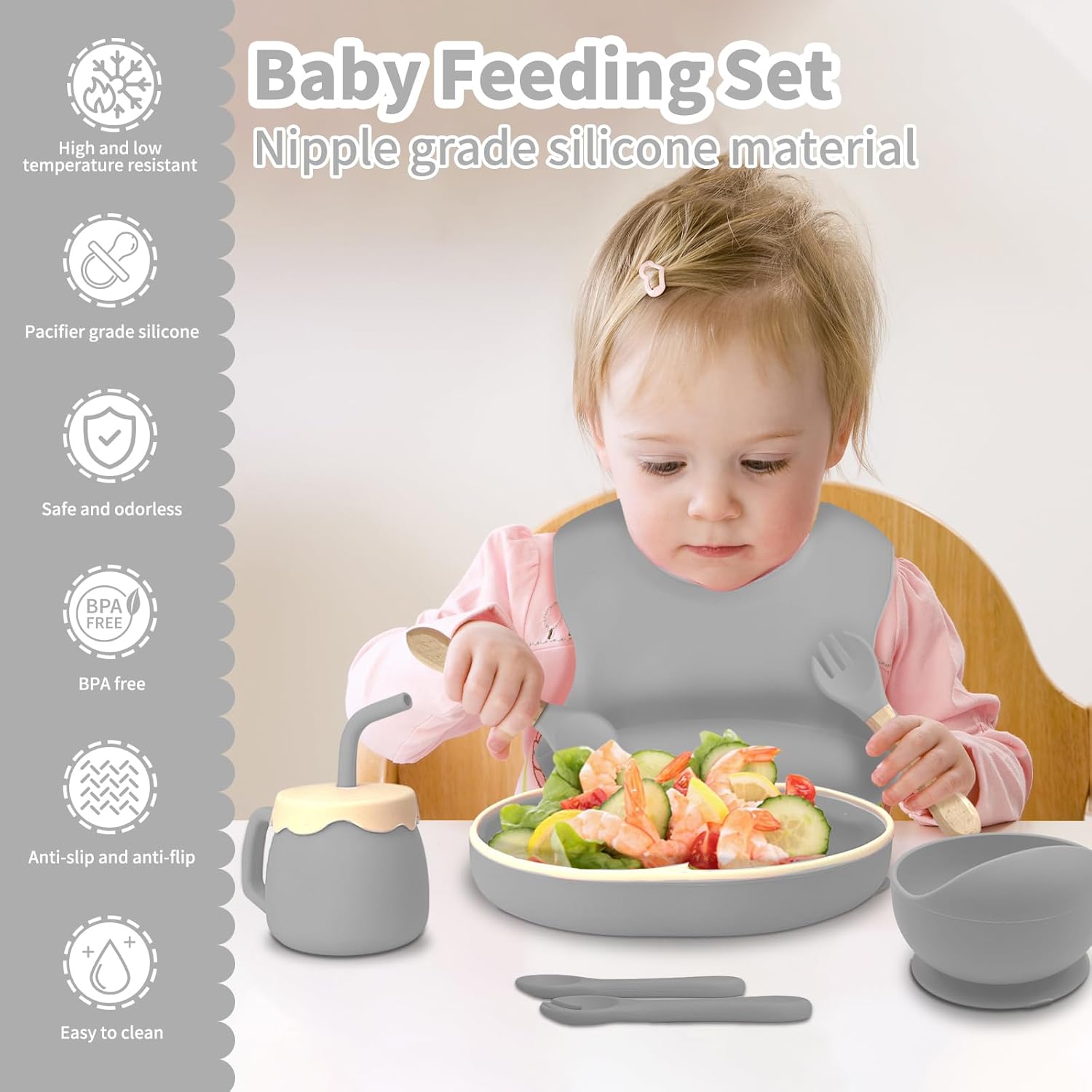 ARCASA 9-Piece Silicone Baby Feeding Set Blue