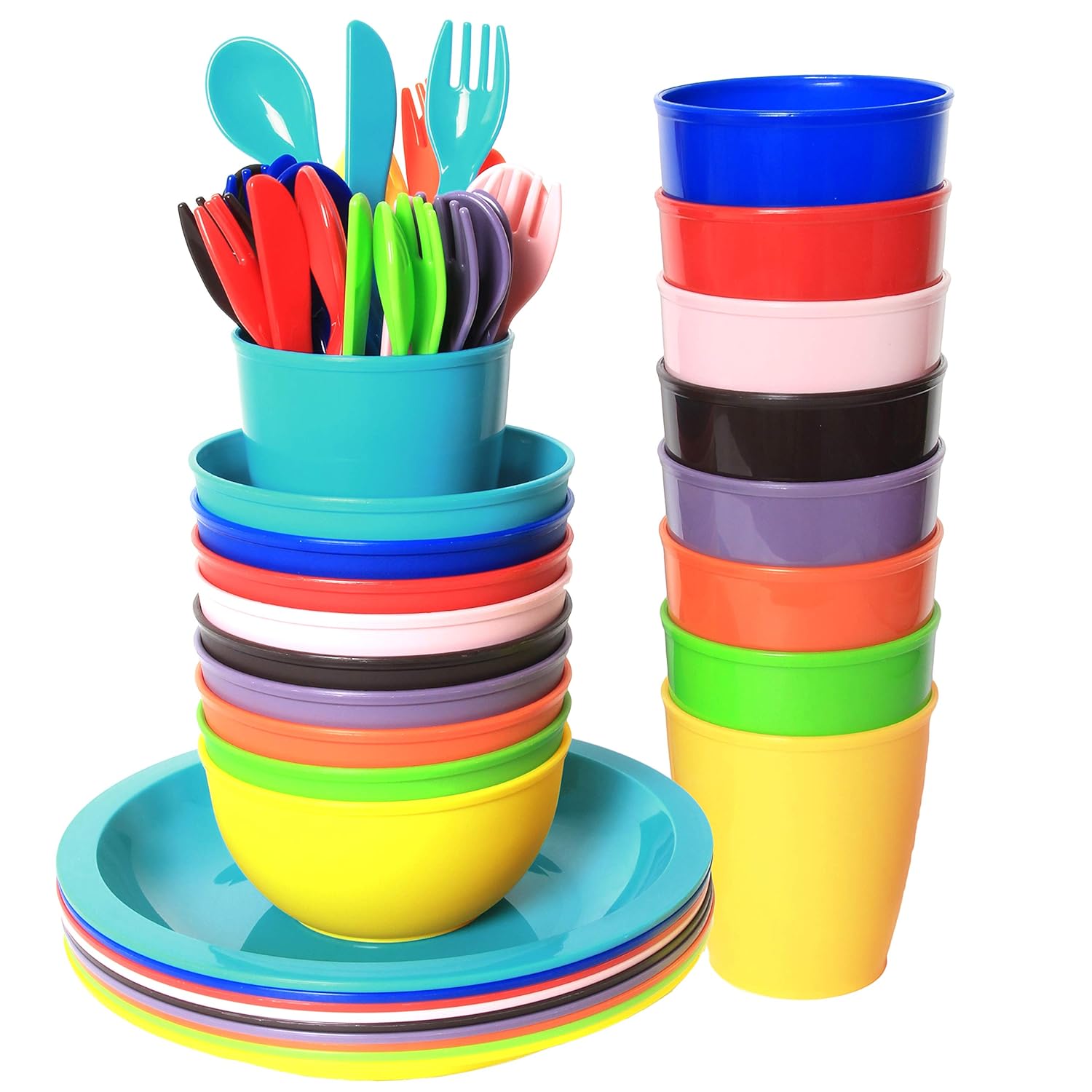 Youngever 54 pcs Plastic Kids Dinnerware Set with Utensils