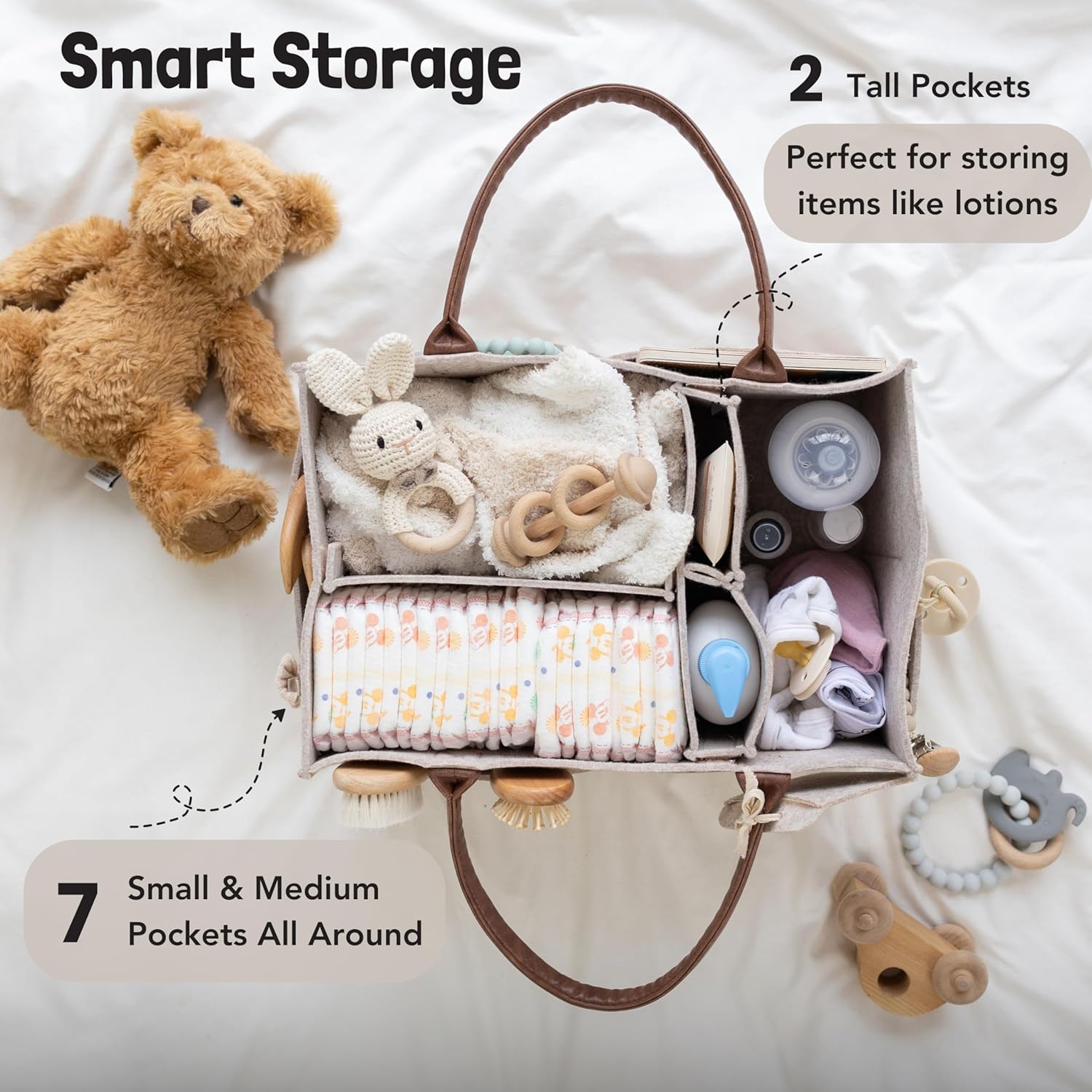 Lily Miles Baby Diaper Caddy Organizer - Neutral Large Sand