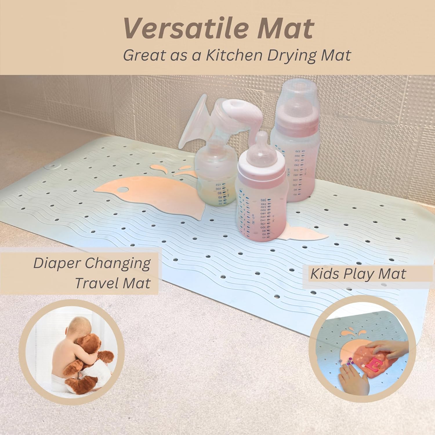 LilPea Non Slip Bath Mat for Baby Kids 14x25 Pink