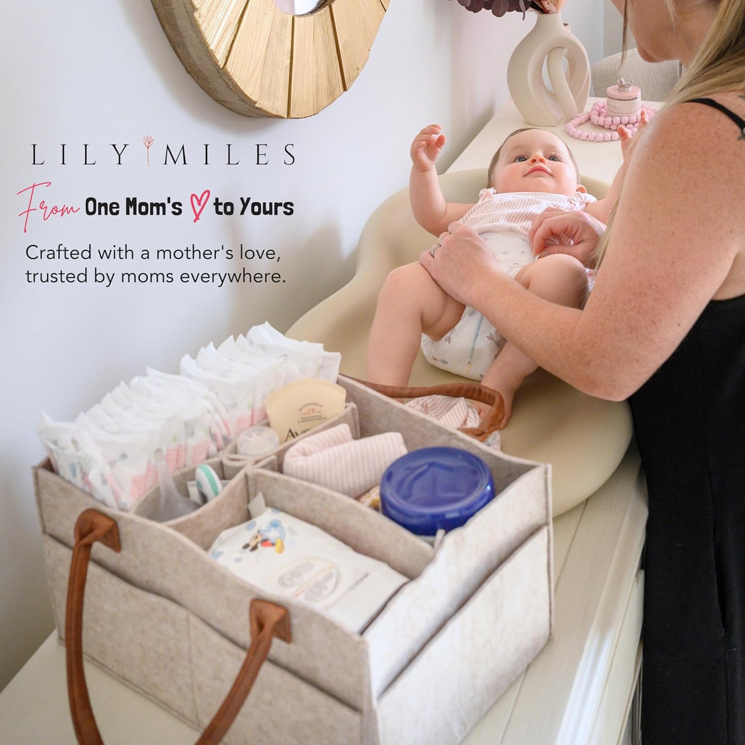 Lily Miles Baby Diaper Caddy Organizer - Neutral Large Sand