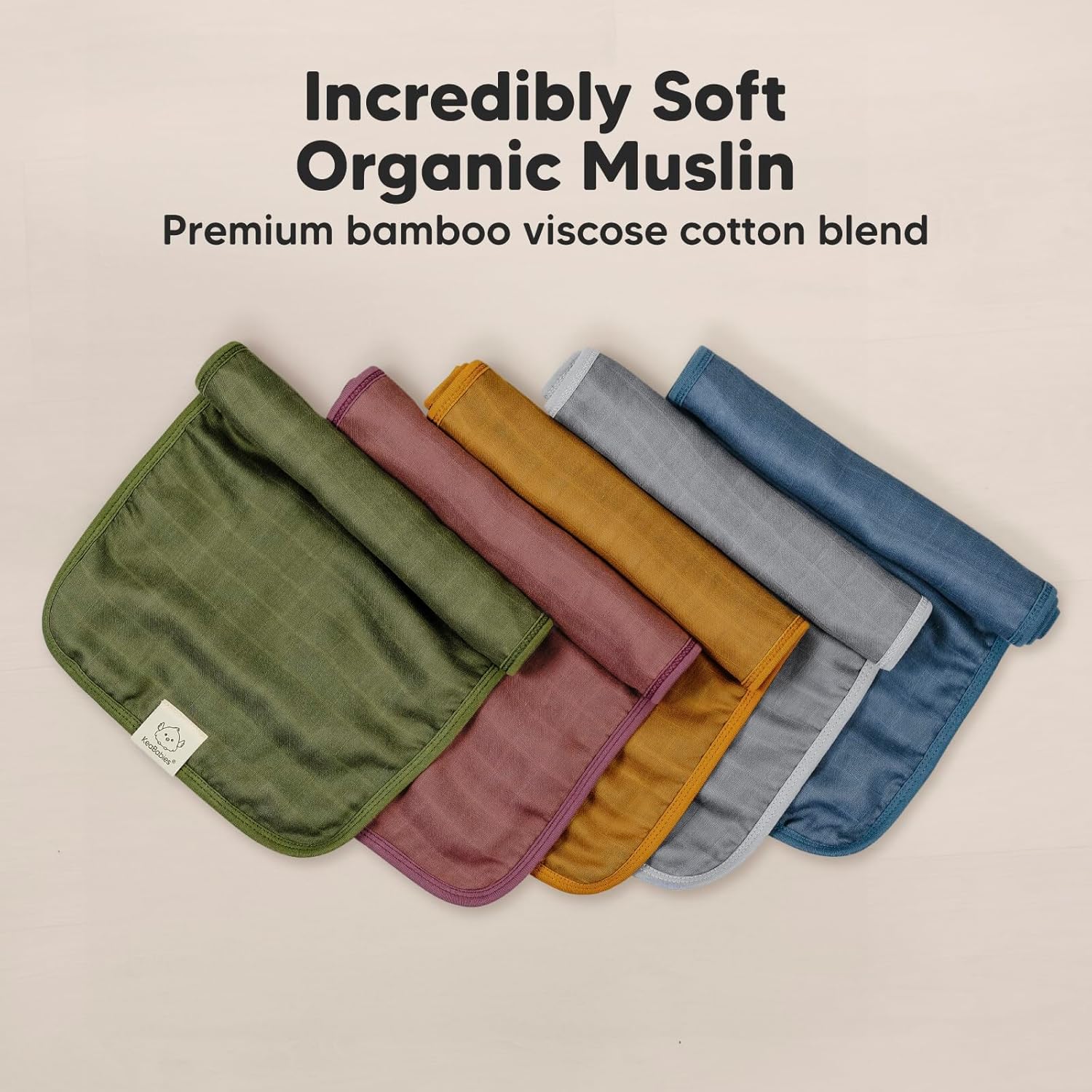 KeaBabies 5-Pack Lumi Muslin Burp Cloths - Soft Absorbent Neutral