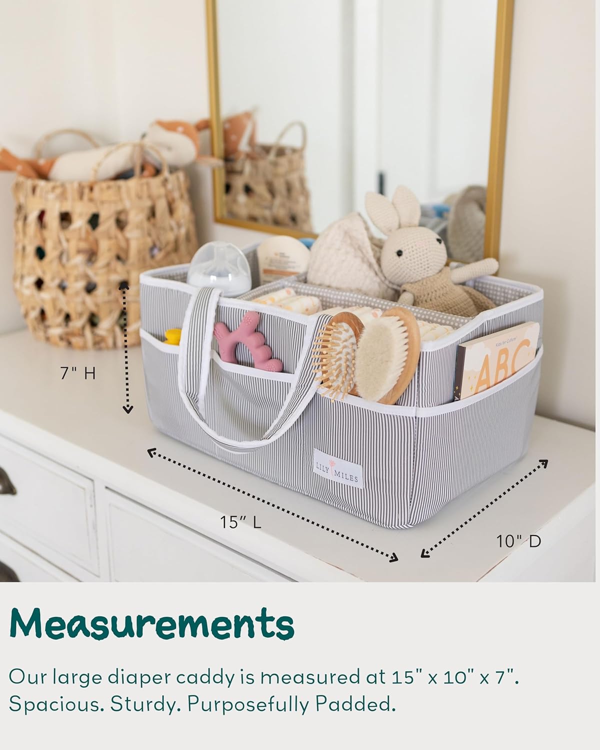Lily Miles Baby Diaper Caddy Organizer Gray