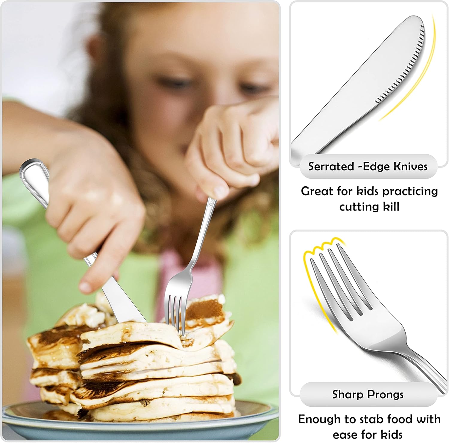 E-far 6-Piece Kids Silverware Set Stainless Steel Safe for Toddlers