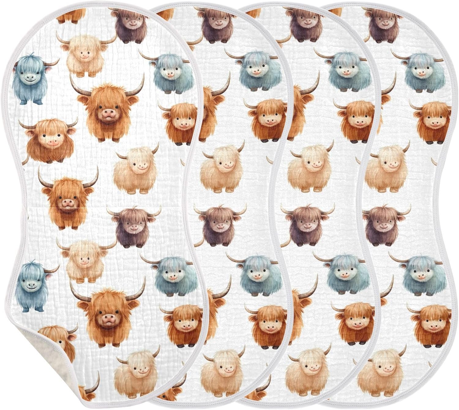 2Pcs Highland Cow Pattern Burp Cloths for Newborns