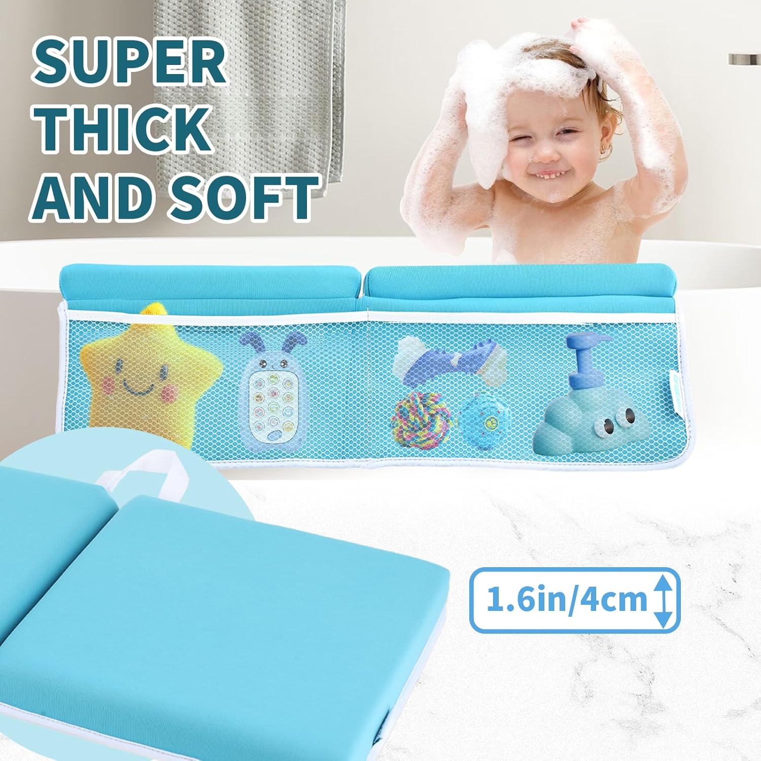 Bath Kneeler with Elbow Rest and Toy Organizer Blue