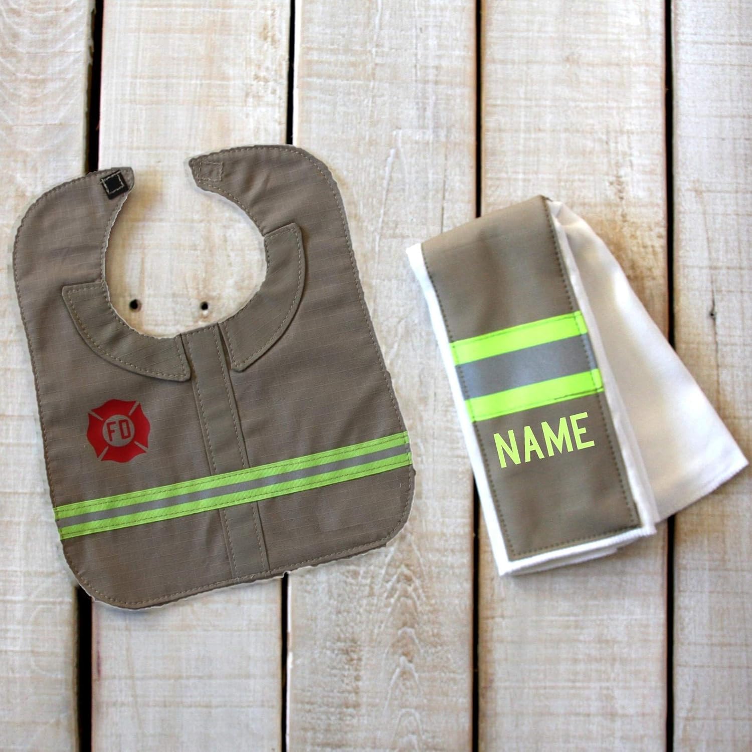 FIS Firefighter Baby Burp Rag and Bib Set