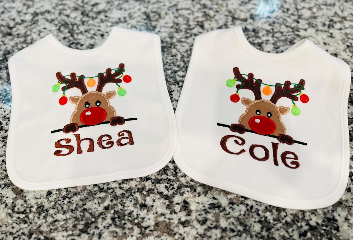 Christmas Baby Bib with Reindeer and Custom Name 1