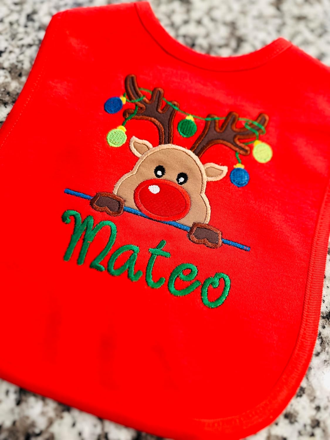 Christmas Reindeer Baby Bib with Custom Name
