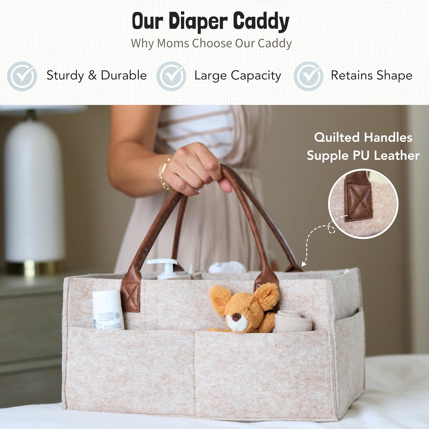 Lily Miles Baby Diaper Caddy Organizer - Neutral Large Sand