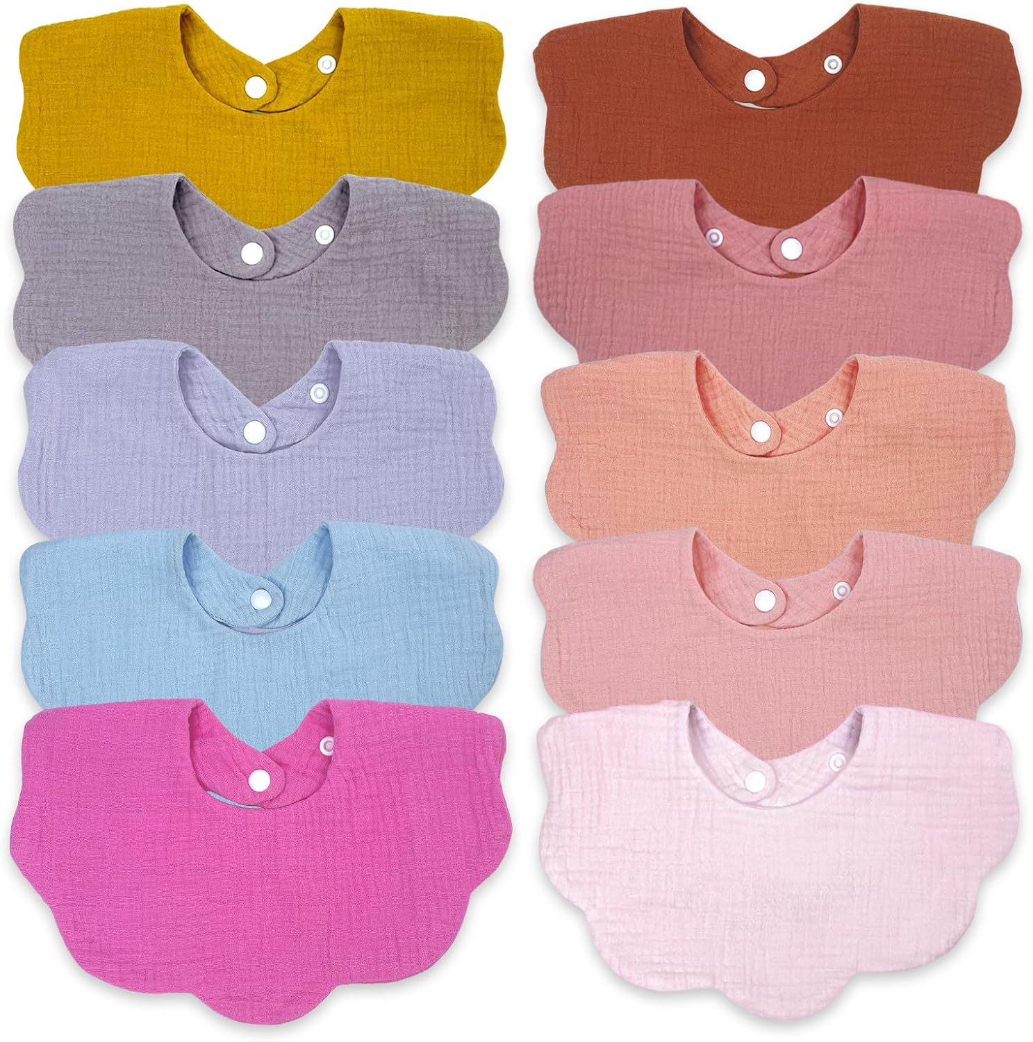 EllieHouse 10 Pack Muslin Baby Bibs for Teething and Feeding