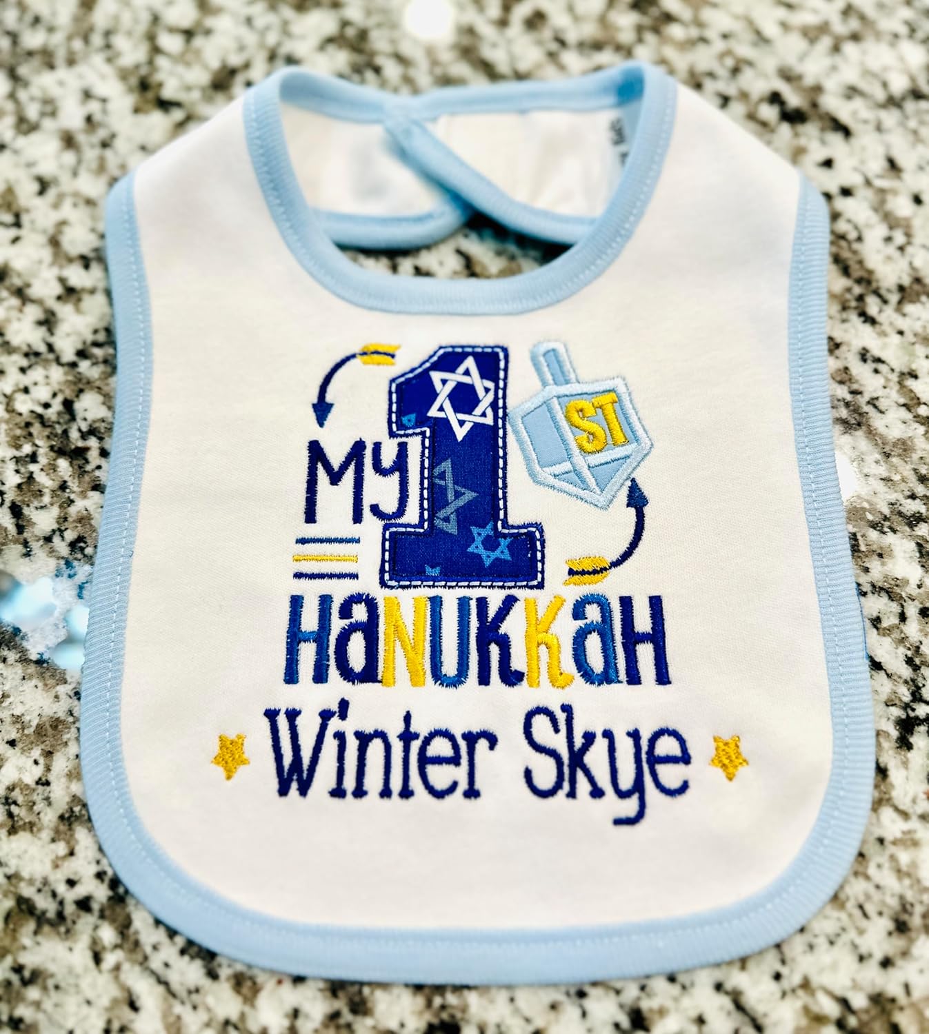 First Hanukkah Baby Bib with Custom Name 1