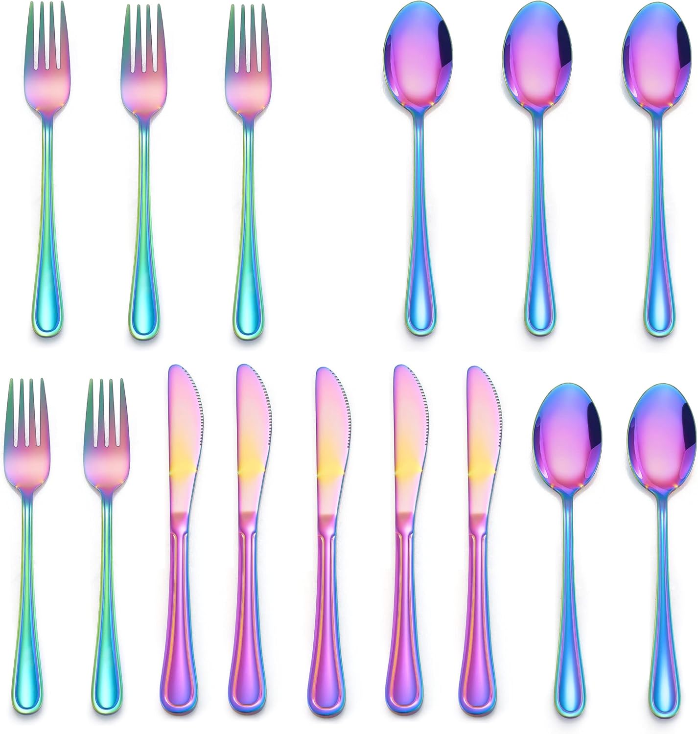LIANYU 15-Piece Rainbow Kids Silverware Set 1