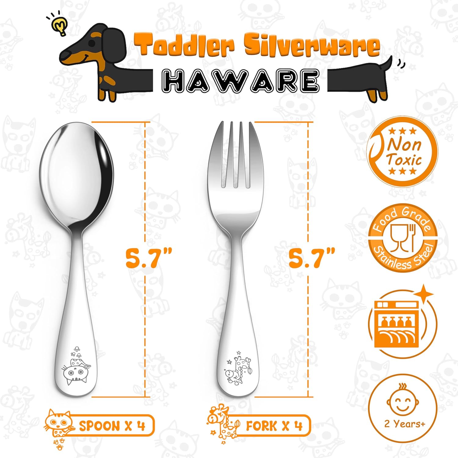 HaWare 8-Piece Toddler Stainless Steel Utensil Set