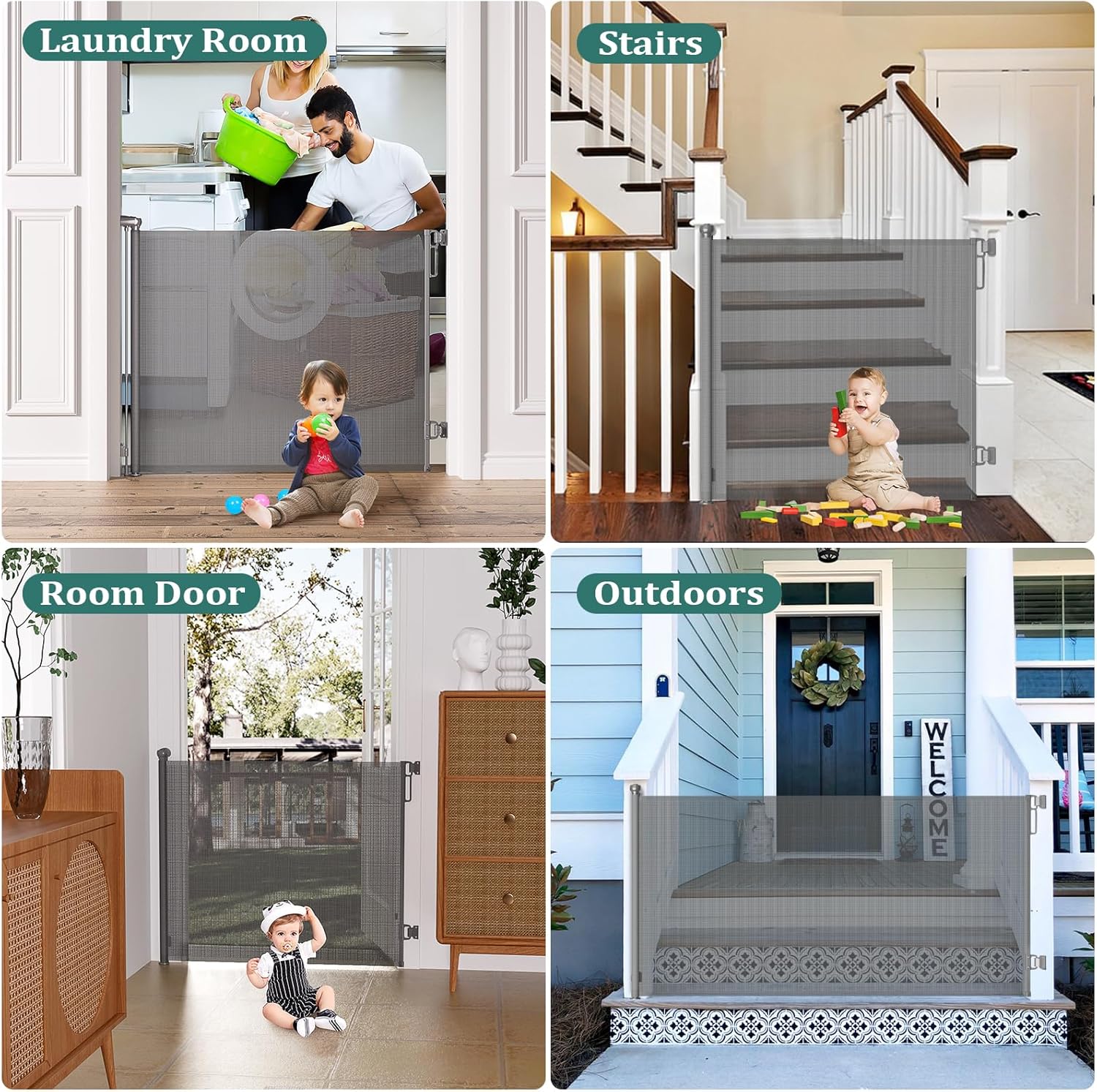 Babepai Retractable Baby Gate - 55 Wide x 38 Tall Gray 1