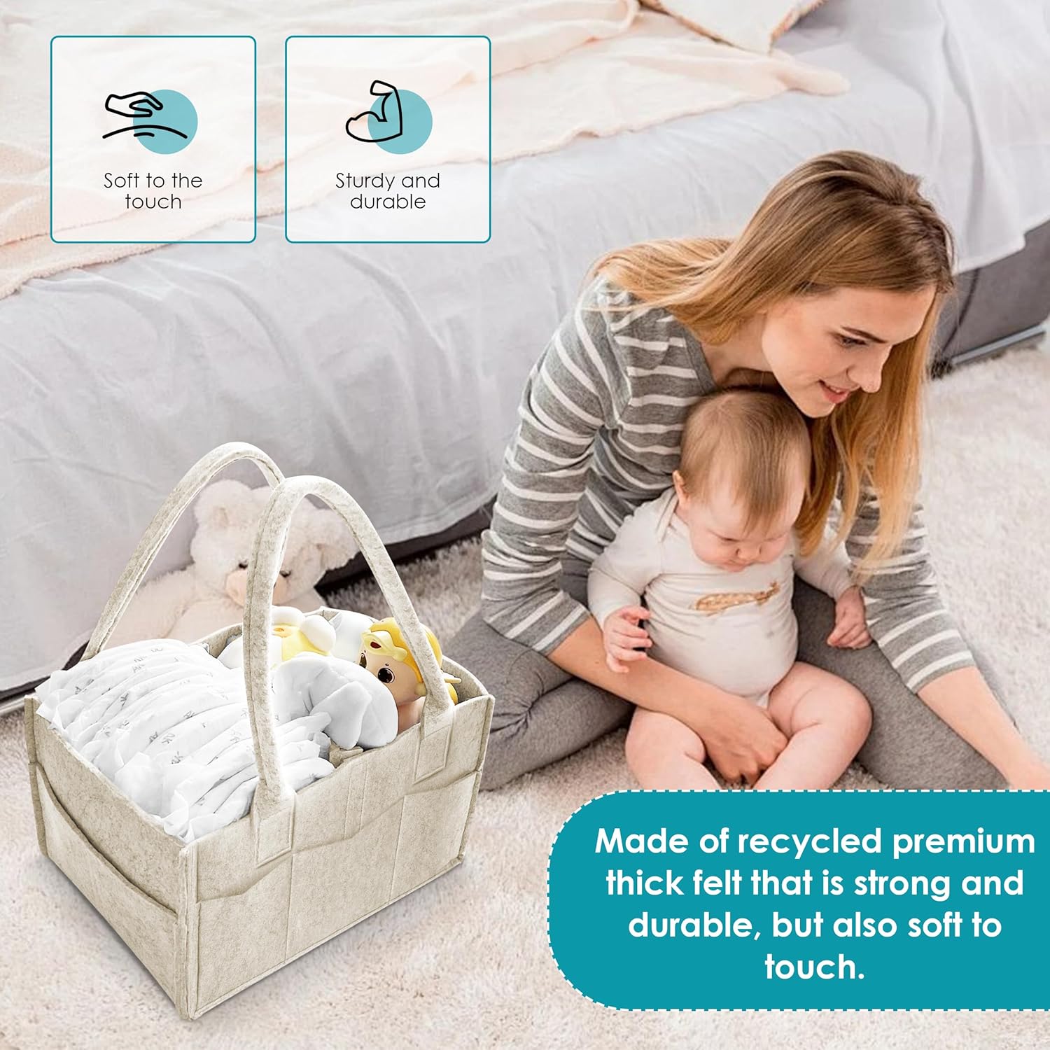 Cute Castle 2 Pack Diaper Caddy Organizer - Oatmeal