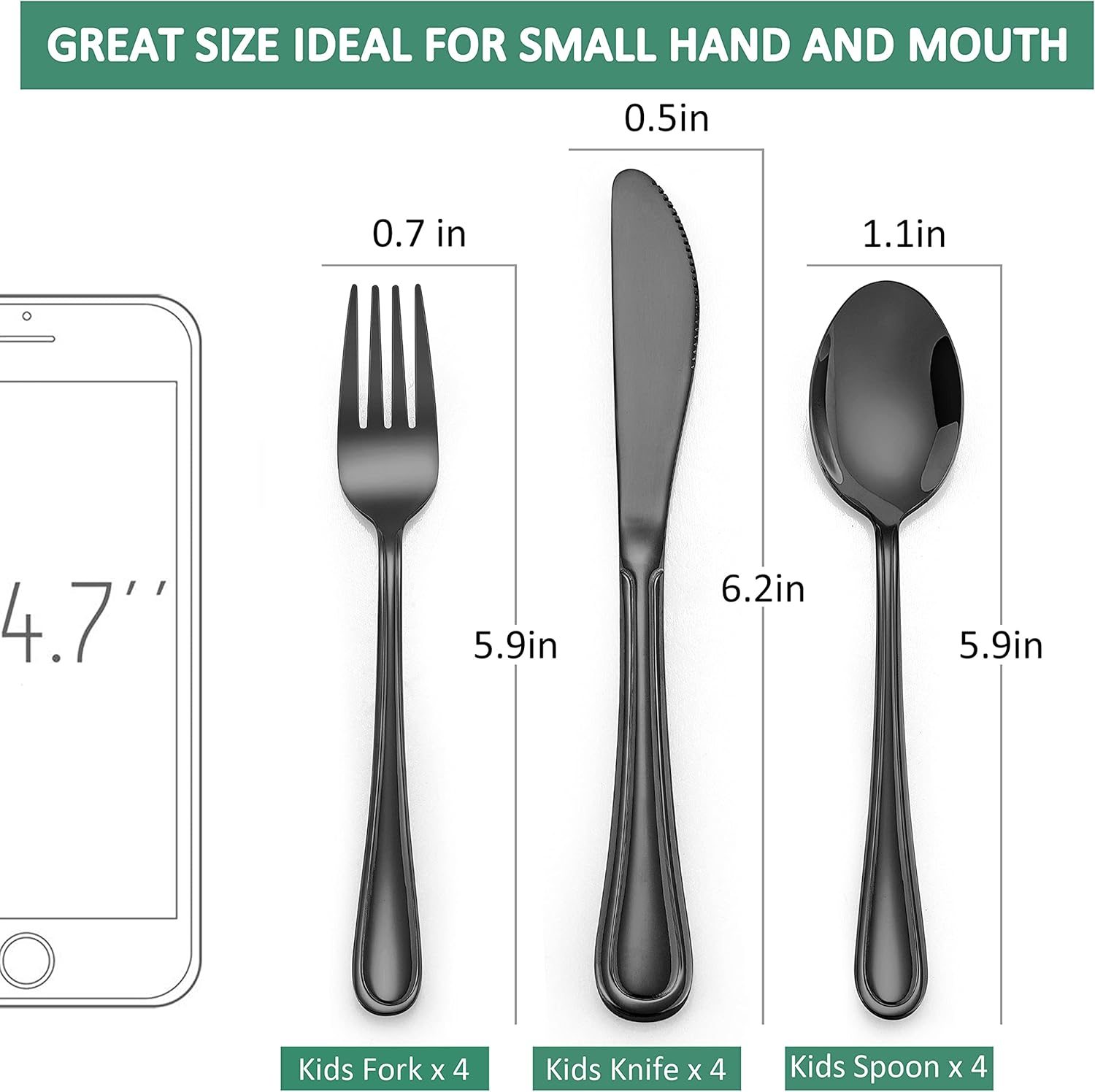 LIANYU 15-Piece Black Kids Silverware Set