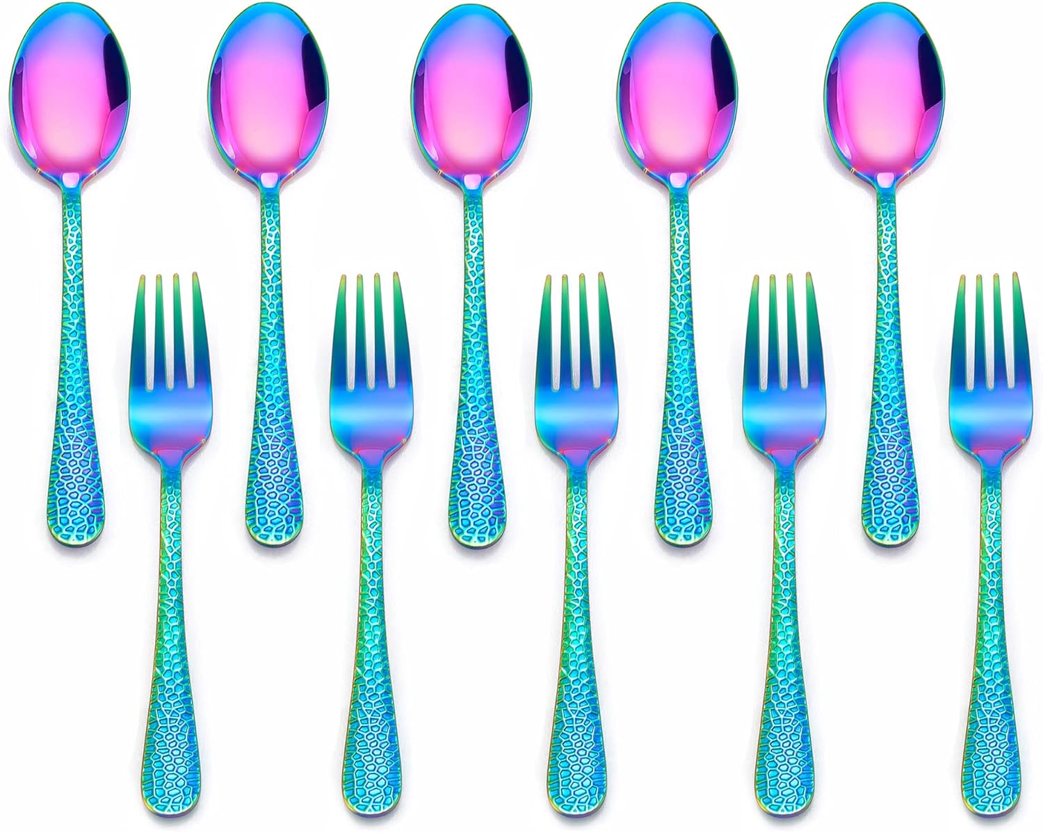 LIANYU 10 Piece Kids Silverware Set Rainbow