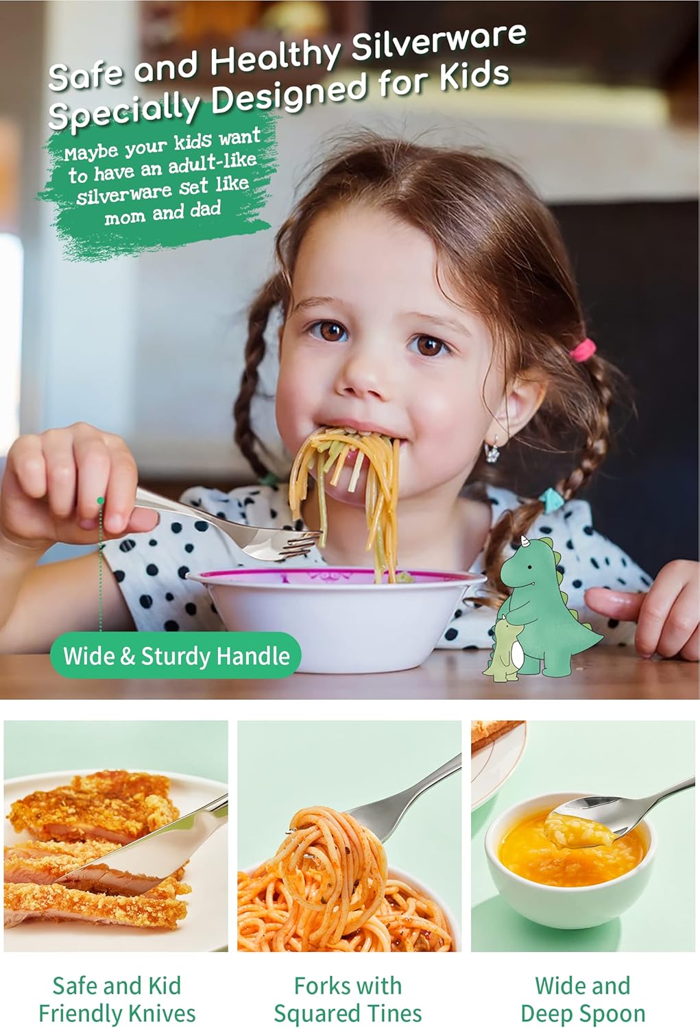 EIUBUIE Toddler Silverware Set 4pcs Durable 1810 Stainless Steel