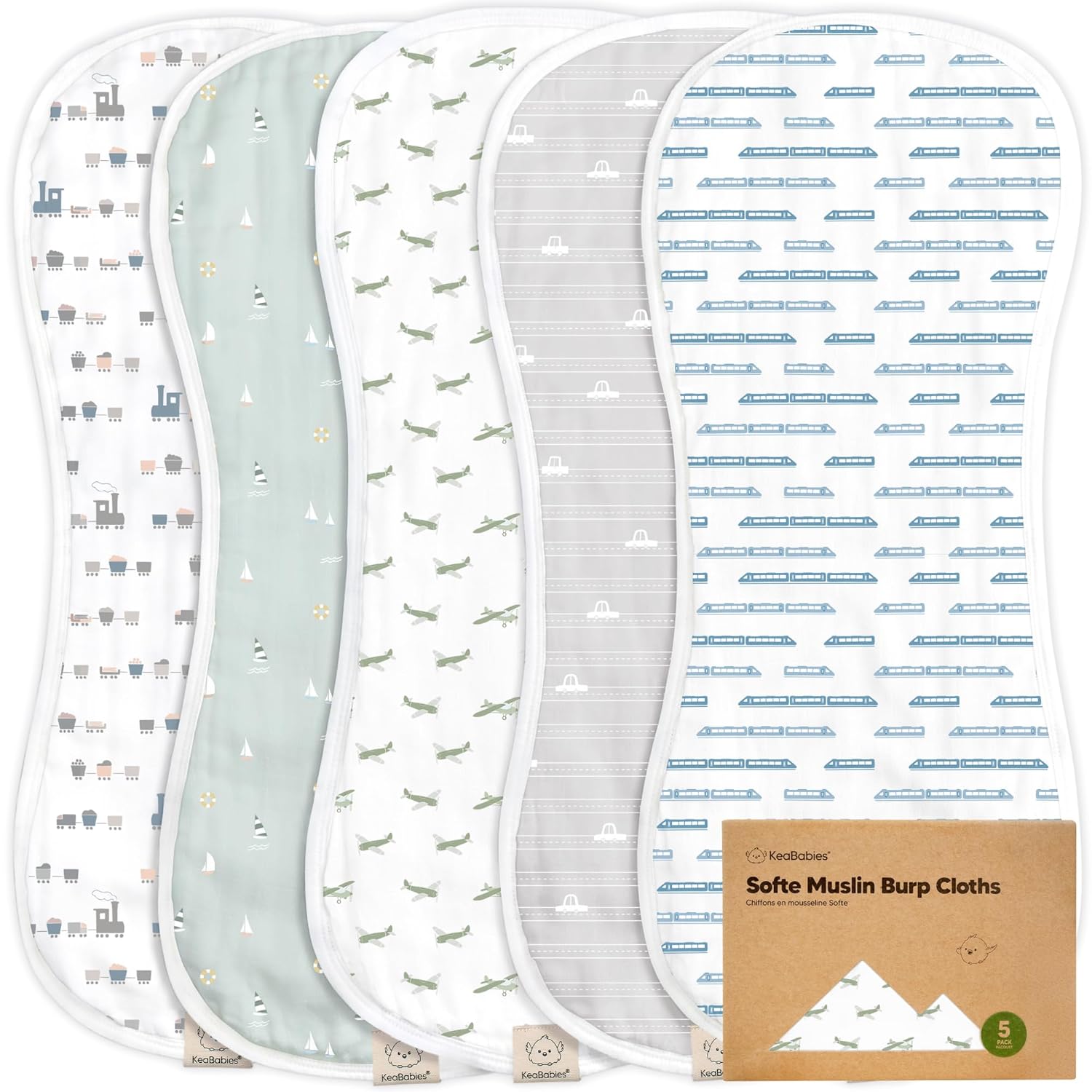 KeaBabies 5-Pack Muslin Burp Cloths - Absorbent Soft