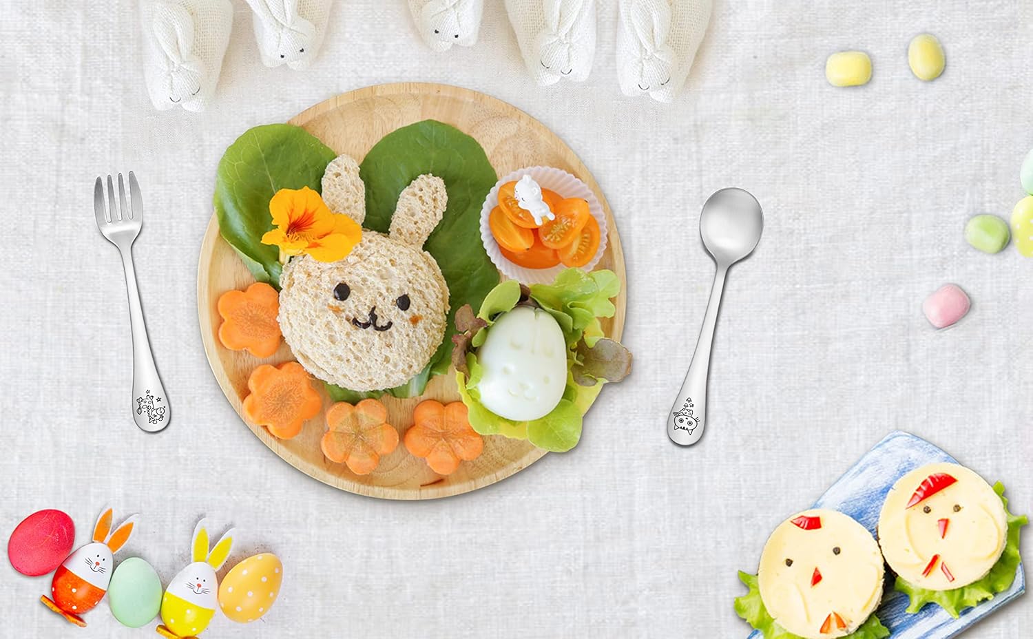 TeamFar Toddler Flatware Set 4PCS Stainless Steel Carved Animal Handles